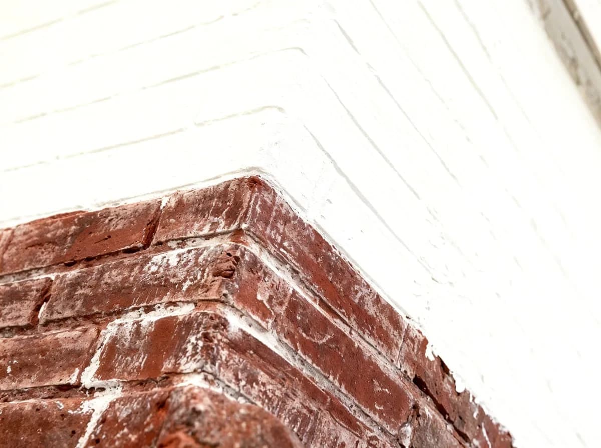 Red brick corner being painted over in white